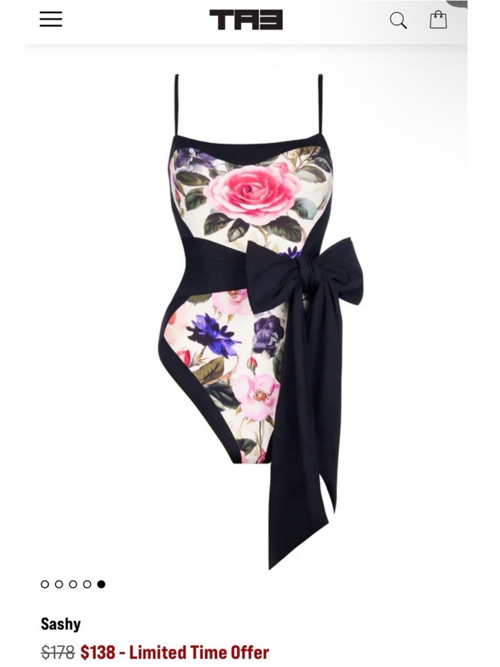 Sashy Floral One-Piece Swimsuit in Cream and Black - Picture 6 of 7